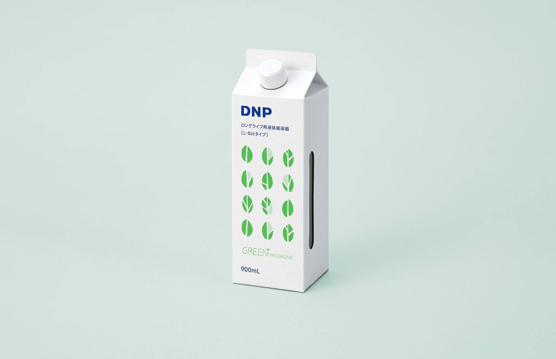 The gable-top liquid packaging carton featuring a transparent viewing window to show fill level and product colour