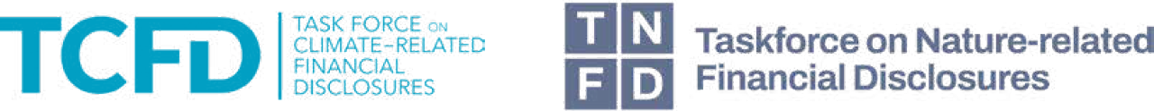 TCFDおよびTNFDのロゴと正式名称（Task Force on Climate-related Financial Disclosures、Taskforce on Nature-related Financial Disclosures）を並べて表示した図