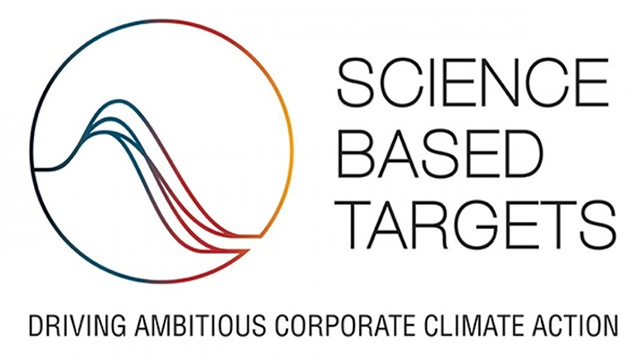 Science Based Targets（SBT）のロゴと「Driving ambitious corporate climate action」の英文スローガンを示す図