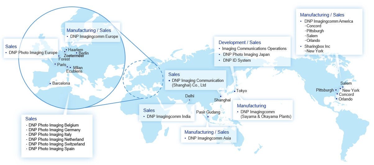 Global map showing manufacturing and sales location