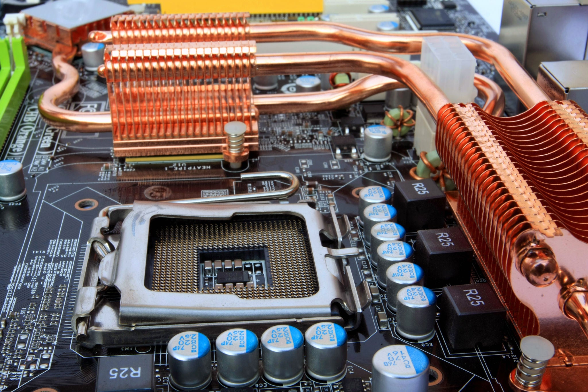 computer mainboard detail - processor socket and cooling system
