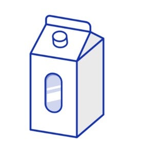 Icon of a gable-top liquid packaging carton with a transparent viewing window
