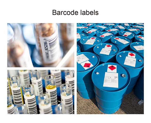 Image for test tube with barcode label and metallic barrels with caution label