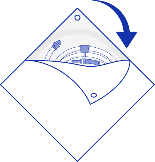 Illustration of easy-peel sterilization pouch opening to access a sterile device