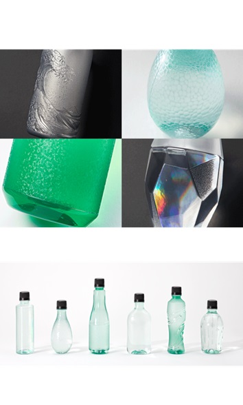 A collage showcasing diverse bottle design possibilities, including complex sculptural shapes, unique textures, and a variety of colors and finishes.