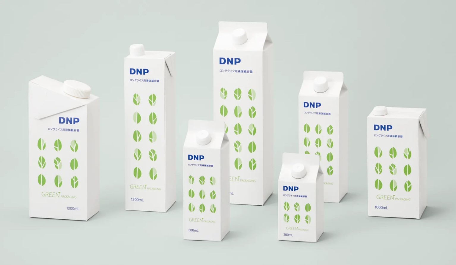 Group of DNP's liquid packaging cartons in various sizes illustrating sustainable paper-based packaging